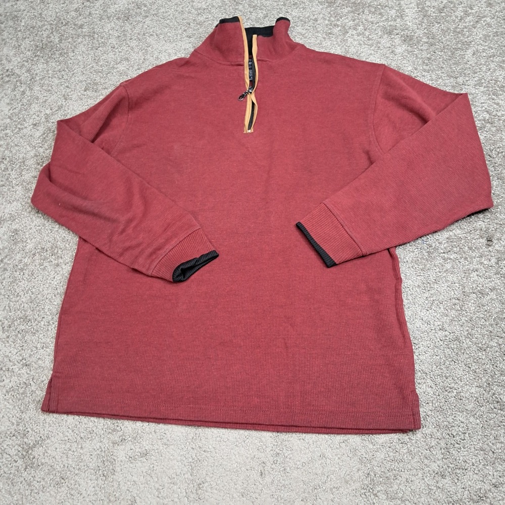 Susquehanna Trail Mens Burgundy Waffle Knit Quarter Zip Pullover Sweater Large